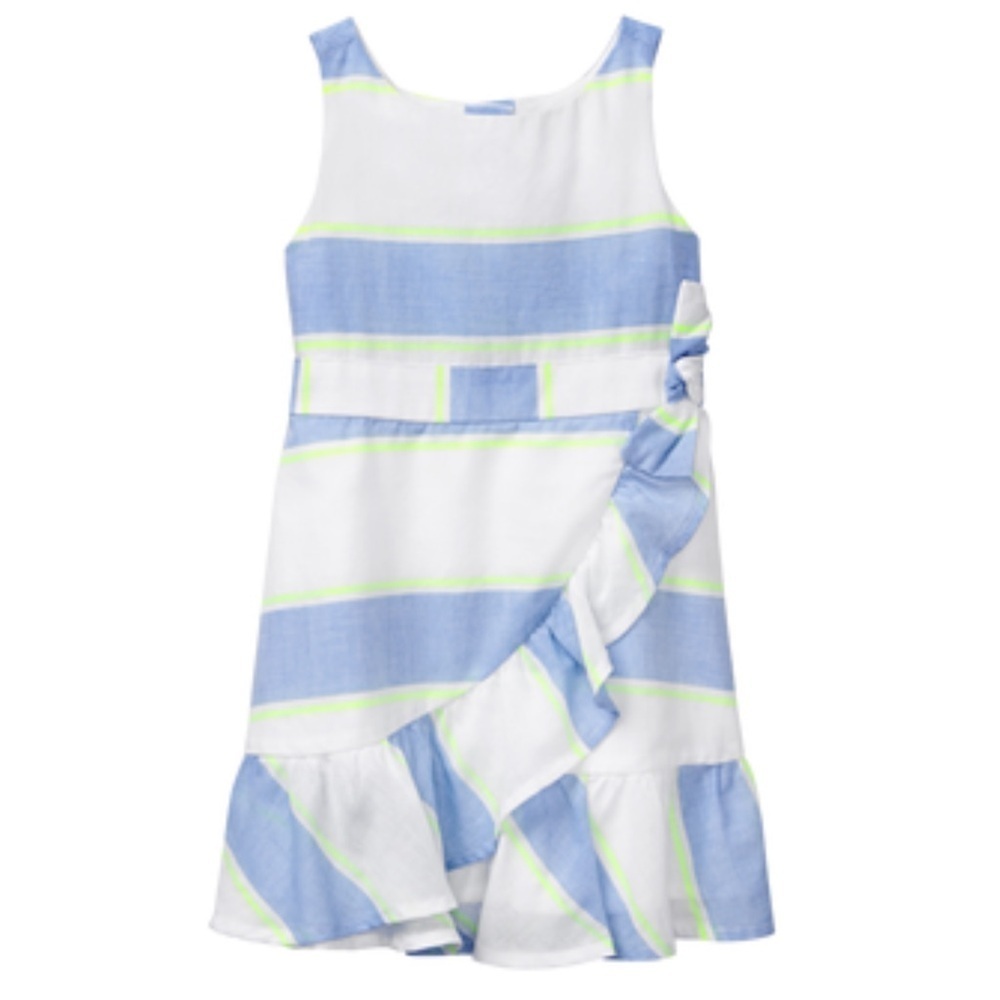 Janie and Jack Sleeveless Summer Cotton Dress Blue White Neon Stripe 18-24 Month
